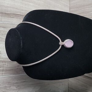 Silver Tone Snake Chain Pendant Necklace Pink Stone Statement Jewelry